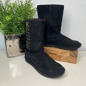 Skechers Australia Black Suede Zip Studded Tall Boots Size Cottagecore Cozy‎ 8.5